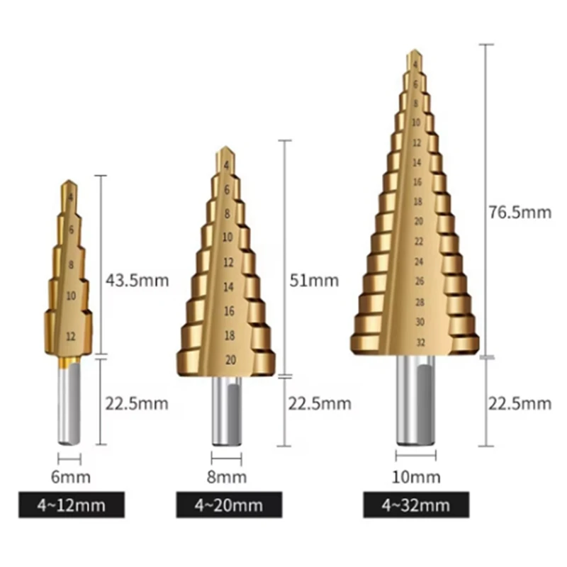 Набор сверл GTBL из 6 предметов пагода с титановым покрытием расширительное