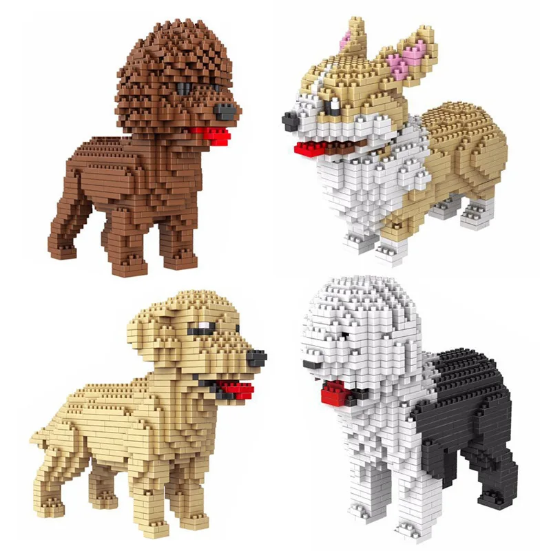 

950PCS Cartoon Pet Dog Building Blocks Toy Creative Simulation Teddy Erha Mini Animal MOC Model Boy Children Gift