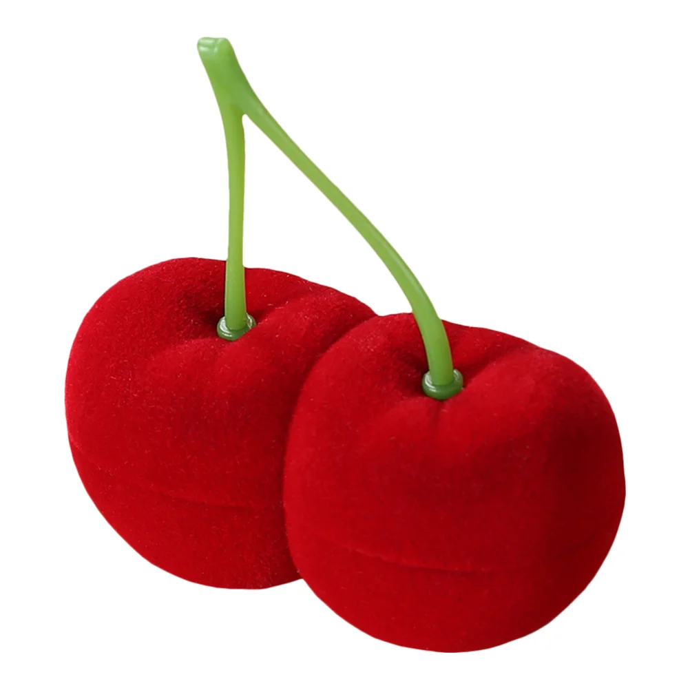 

Cherry Ring Box Lint Jewelry Exquisite Earrings Case Wedding Display Organizer Decor Storage Flannel Miss Couple Gifts