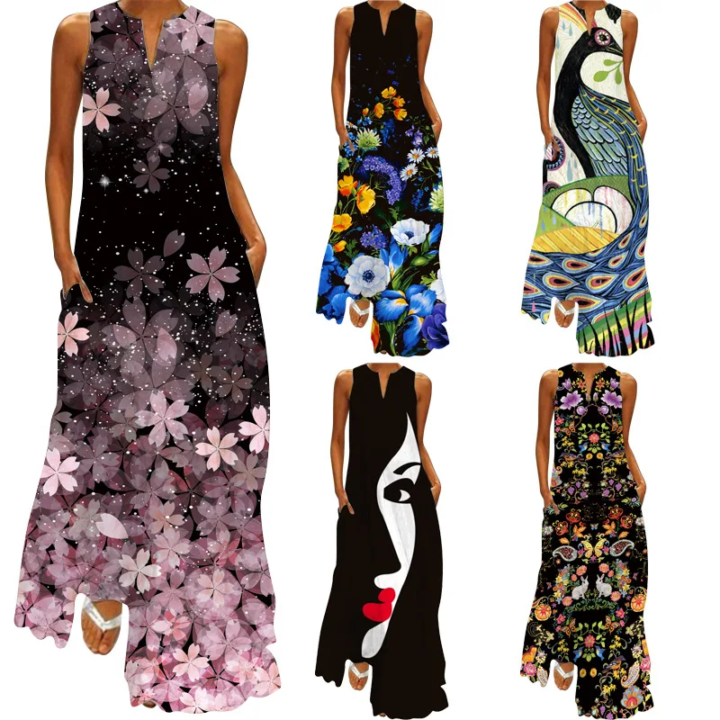 

2022 summer new women's dresses print V-neck sleeveless dress