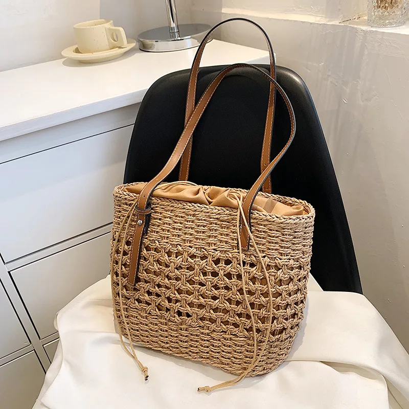 

Trendy Straw Weave Bag for Women 2022 Summer Brand Designer Female Handbags Luxury Shoulder Bag Fashion Beach Basket Simple New