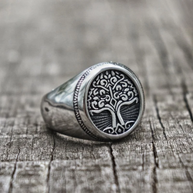 European and American alloy tree of life seal ring classic male Viking Nordic jewelry | Rings