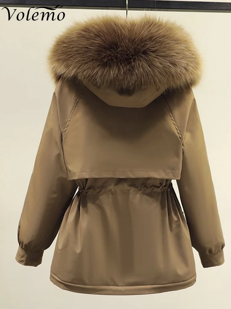 Volemo 2022 Cotton Padded Plus Size 3XL Winter Big Fur Jacket Women Loose Slim Warm Hooded Parka Coat Down Jacket Dropshipping