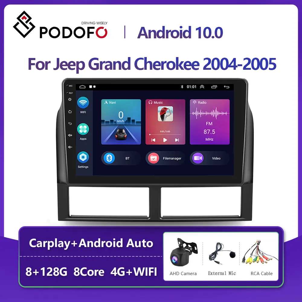 

Podofo Android 10 DSP Car Radio Multimidia Video Player Navigation GPS For Jeep Grand Cherokee 2004-2005 2din 4G WIFI Carplay