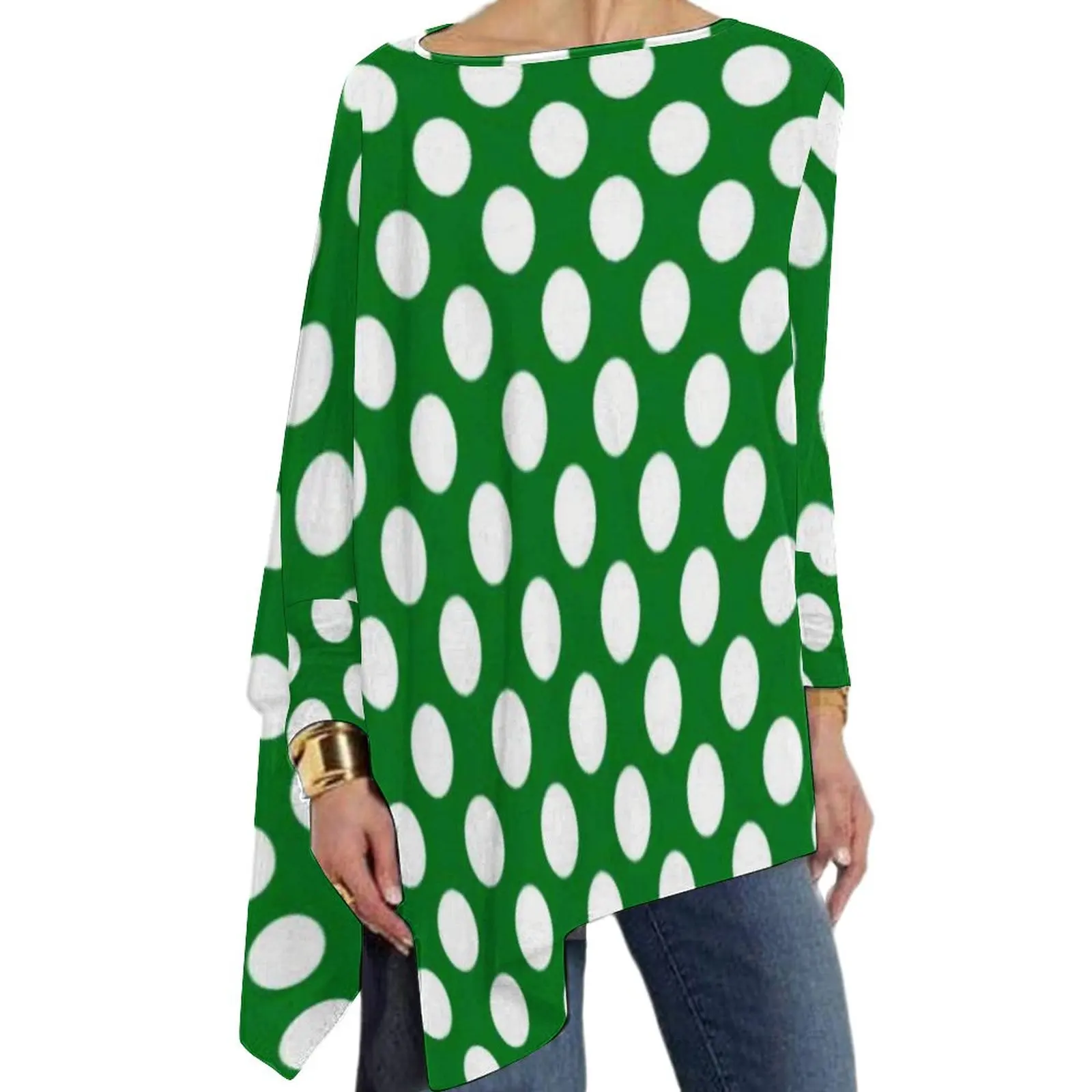 

Футболка женская в горошек, с длинным рукавом и принтом