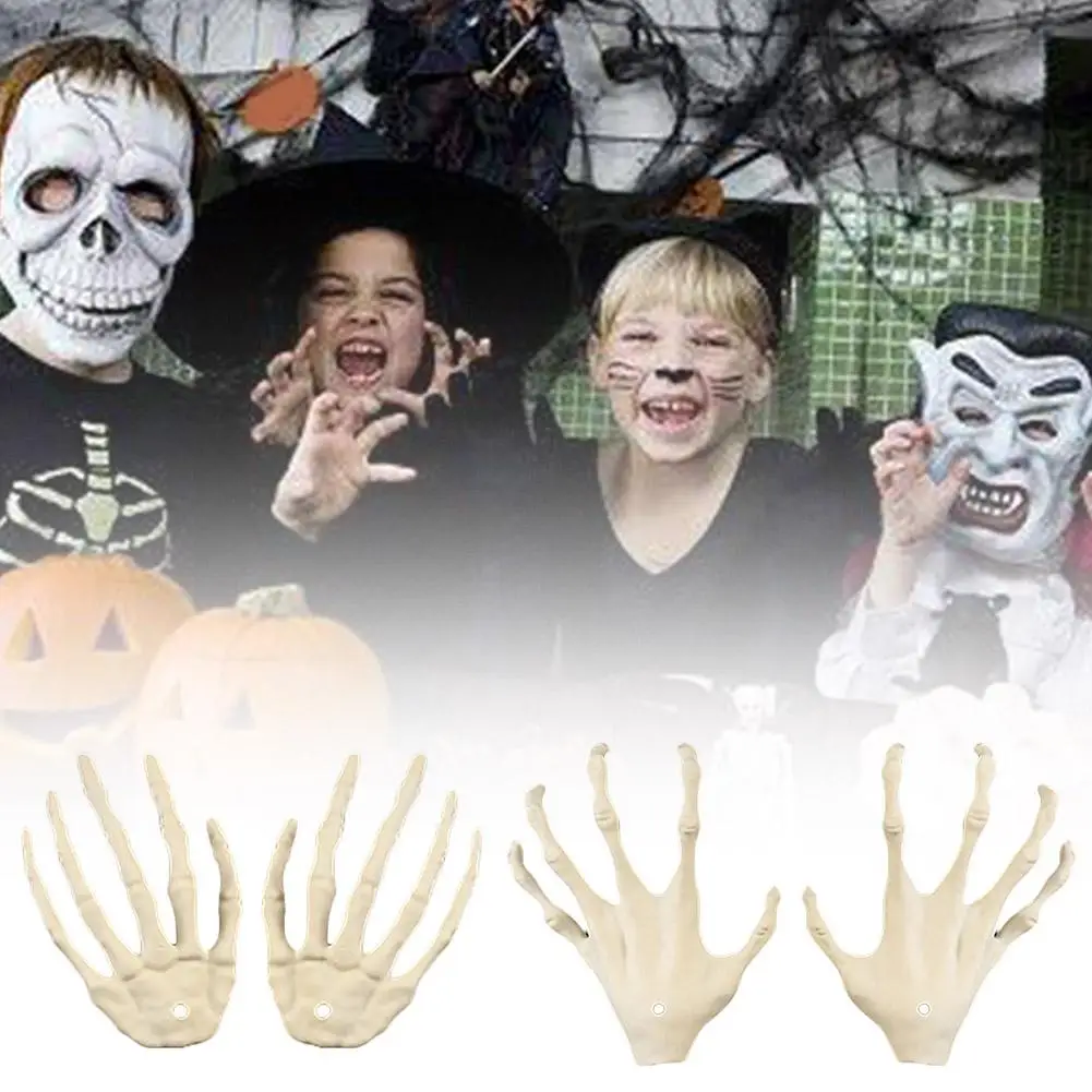 

Halloween Skeleton Hands White PP Realistic Fake Human Scary Bone Hand Prop Haunted Ornaments Ghost Horror House M1A2