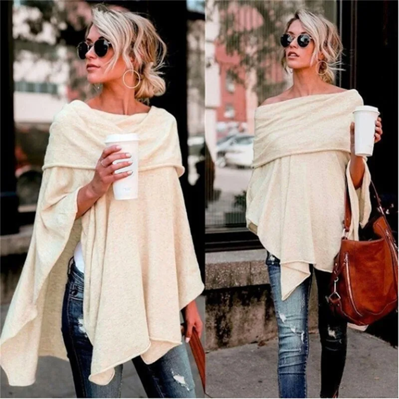 

Pullover Blouse Off Shoulder Top Asymmetric Overlap Solid Poncho Womens Clothing Blusas 2022 Spring Fashion Ladies Top