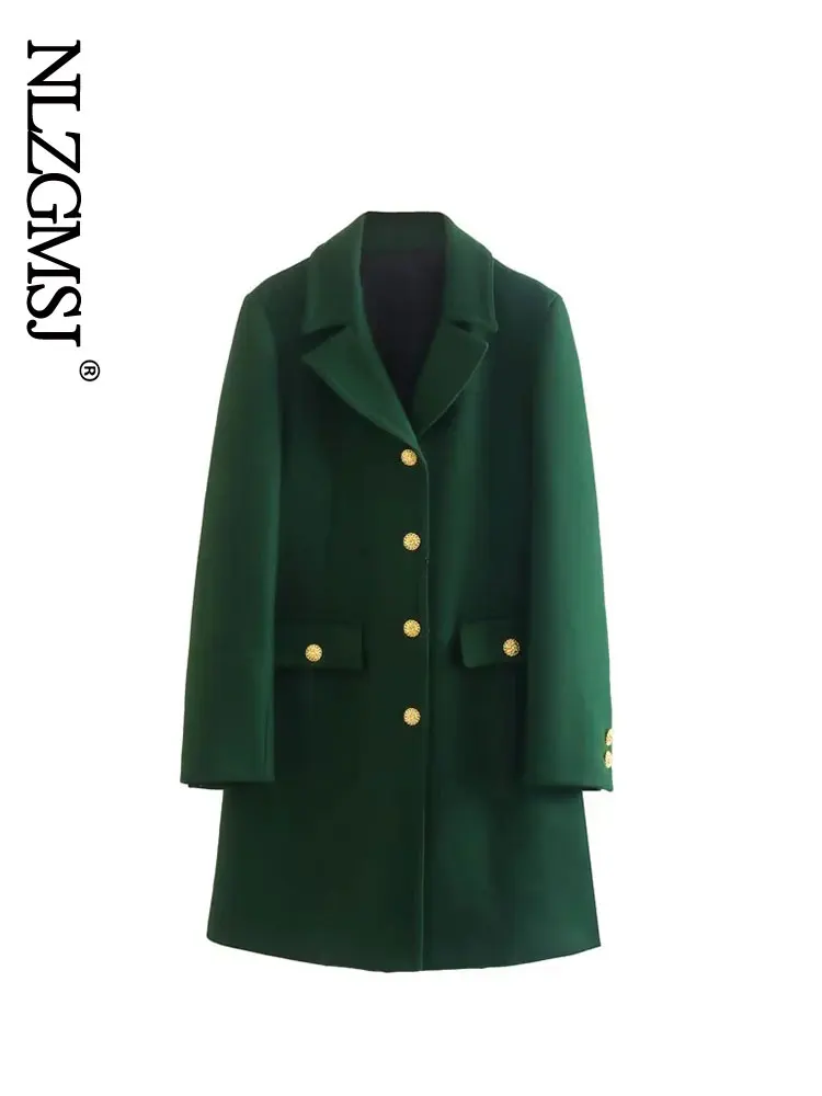 

Nlzgmsj 2022 Autumn Winter Women Coat Solid Long Sleeve Lapel Woolen Warm Midi Trench Coat Single-Breasted Women's Jacket