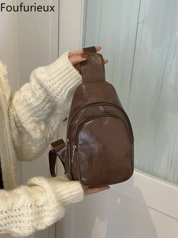 

Мужская кожаная сумка foufurious, новая сумка, мужская повседневная модная нагрудная сумка, сумка-мессенджер, Корейская версия, модная сумка чер...