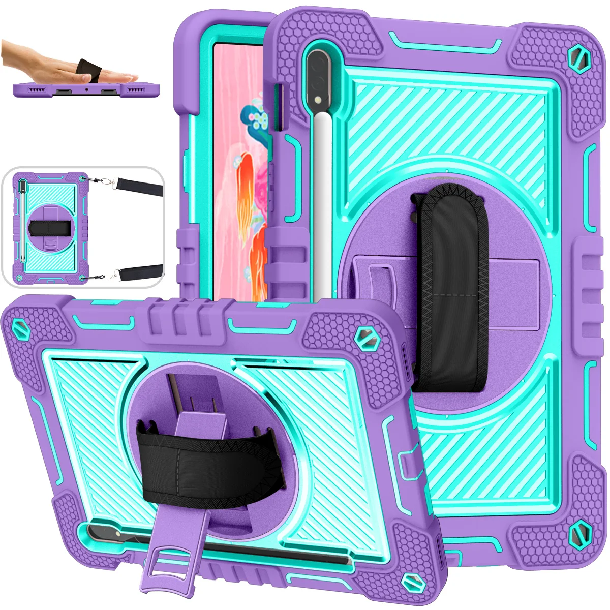 

Shockproof Case For Samsung Galaxy Tab 12.4" S7 FE S7/S8 Plus S7 S8 11" Kids Cover Kickstand Handle Shoulder Strap
