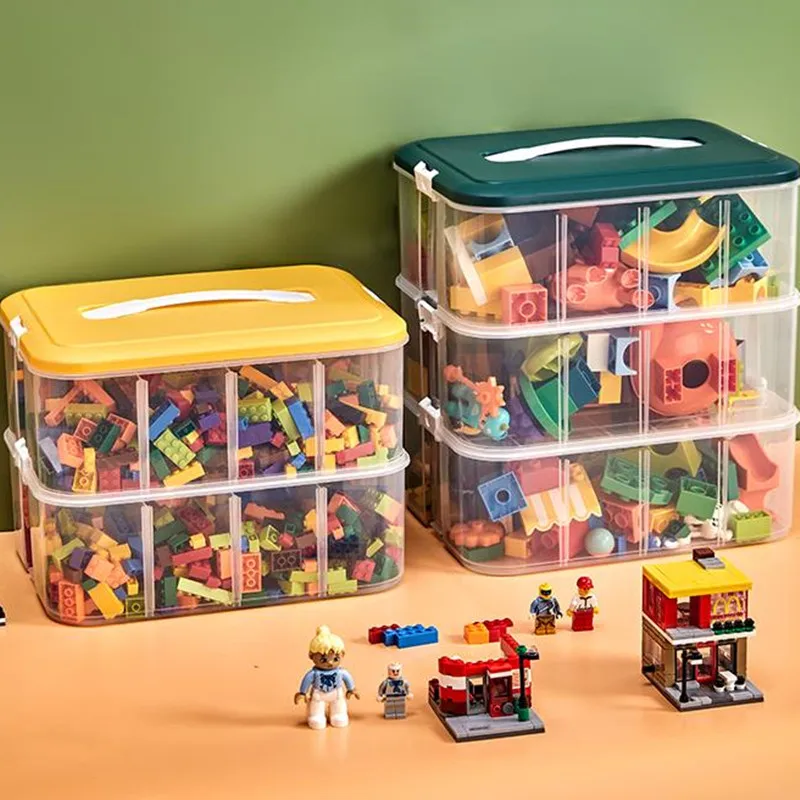 

Adjustable Building Blocks Storage Box Lego-Compatible Storage Container Sundries Box with Handle Plastic Grid Toy Organizer