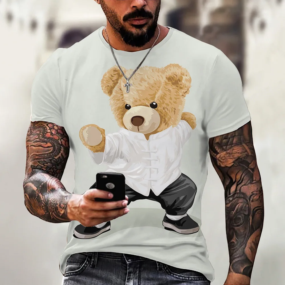 

2023 Spring and Summer New Men's Short-Sleeved T-Shirt Fashion Round Neck Cute Wombat Trend 3D Printing Casual Large Size Top