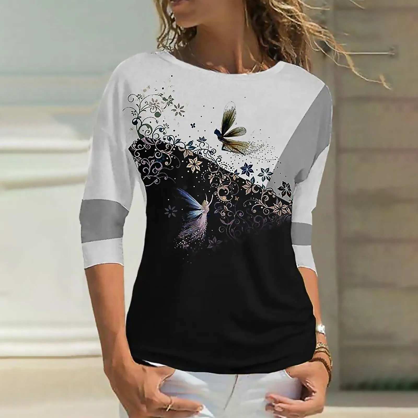 

Flower Fairy Women Print T Shirts Spring 2022 New Drop-Shoulder Long Sleeve Shirts Tops Casual Slim Dandelion Print Female Tees