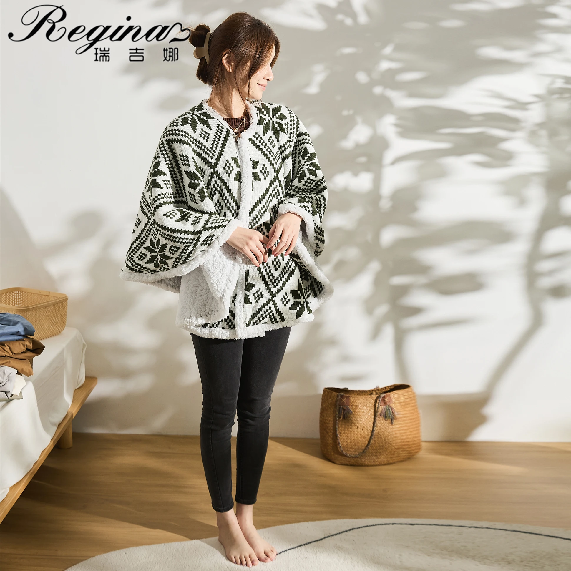 

REGINA Autumn Winter Warm Sherpa Blanket Christmas Snow Decoration Tree Skirts Festive Gift Wearable Hooded Sofa Knitted Blanket