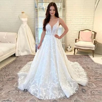 sevintage luxury wedding dresses lace appliques 3d flowers spaghetti straps v neck a line bridal gowns beach wedding gown
