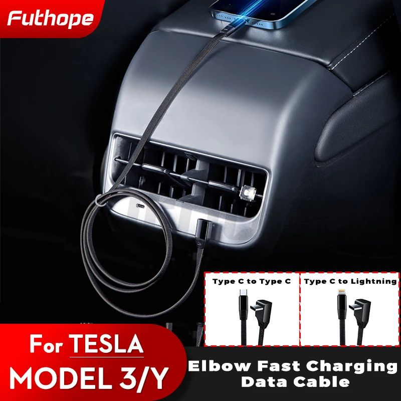 Futhope 120CM 3A Fast Charging Charger Cable For Tesla model 3 model Y 60W Type-C 27W Lightning Phone Charging 2022 Update
