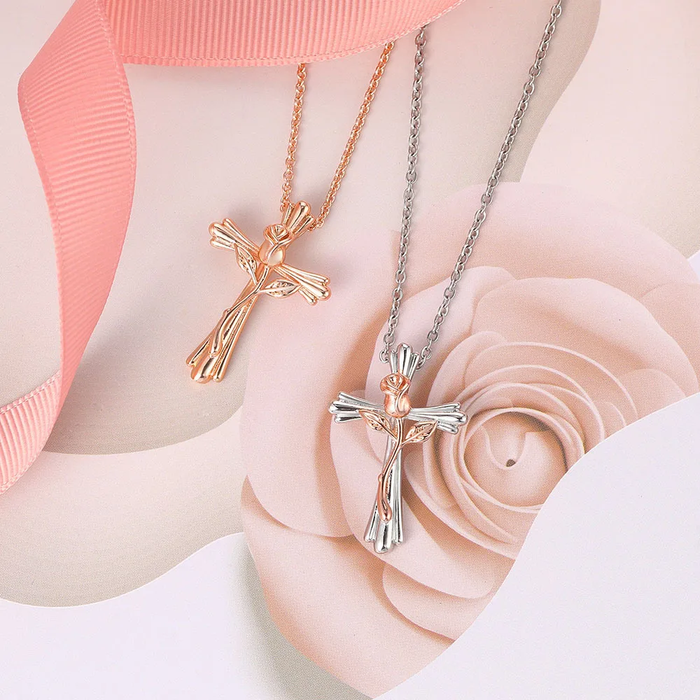 

Jesus Cross Rose Pendant Necklace Gold Plating Chain Exaggeration For Women And Men Classic Vintage Fashion Jewellery Wholesale