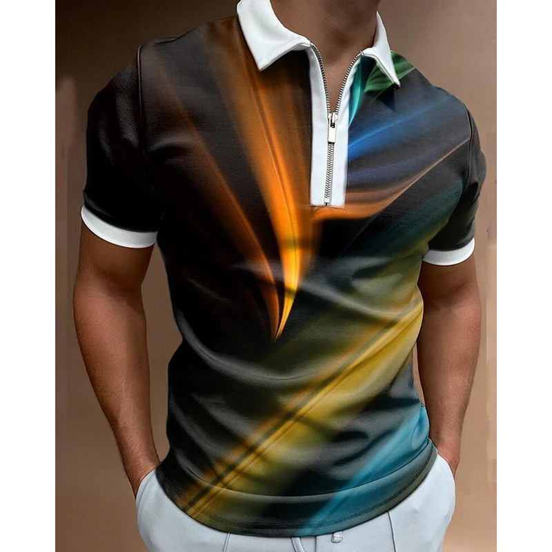 

Badassdude Men's Gradient Colorblock Printing Men‘s Short Sleeve Tee Polo Shirt Blouse Tops