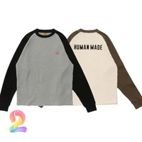 human made long sleeve t shirt heart embroidered contrast patchwork men women top tee clothing