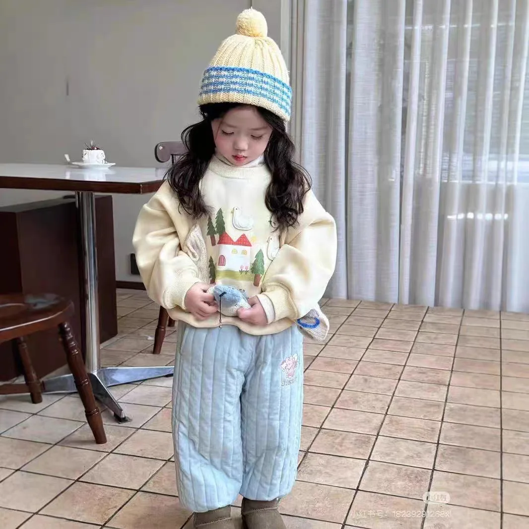 Костюмы для девочек новинка 2024 зимняя детская одежда Милая Толстовка с принтом и