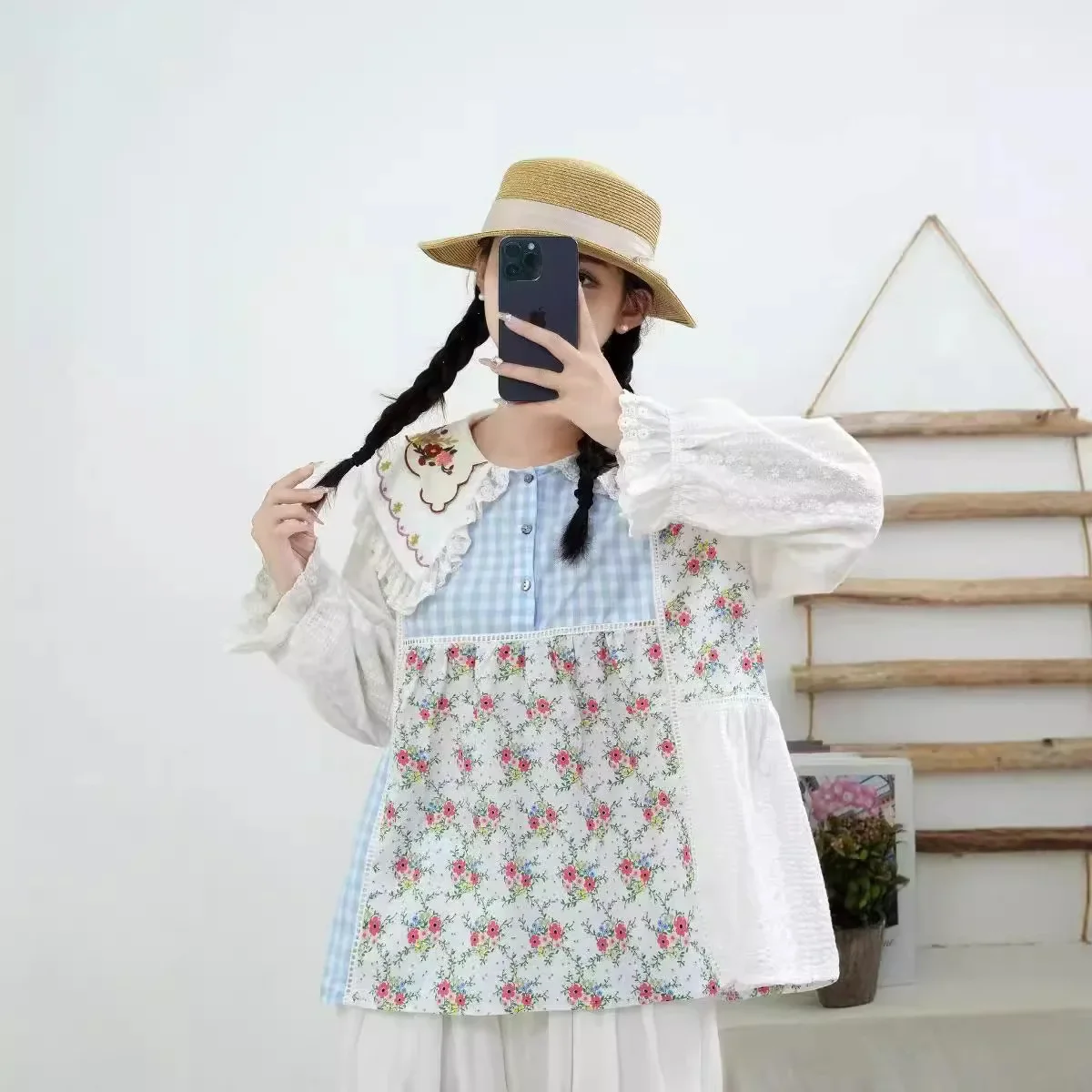 Осень 2023 новая женская японская хлопковая рубашка с лацканами свободный