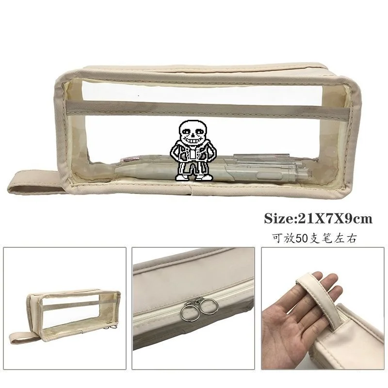 Прозрачный пенал с наклейками Undertale вместительный для канцелярских