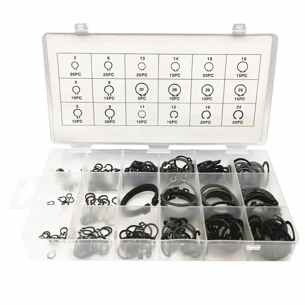 

NEW 300pcs Circlip 65 Manganese Steel 2-32mm C-clip Washers Opening Circlip Snap Retaining Rings Assortment Kit