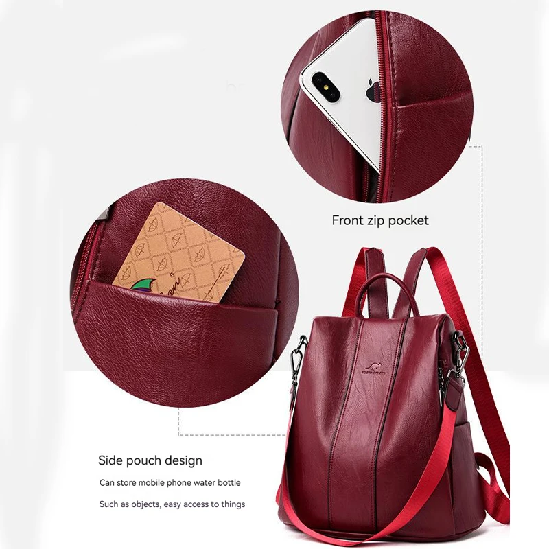 Fashion Leisure Women's Stylish Backpack Travel Soft PU Leather Handbag Shoulder Bags Schoolbag Large Capicity for Women Girls