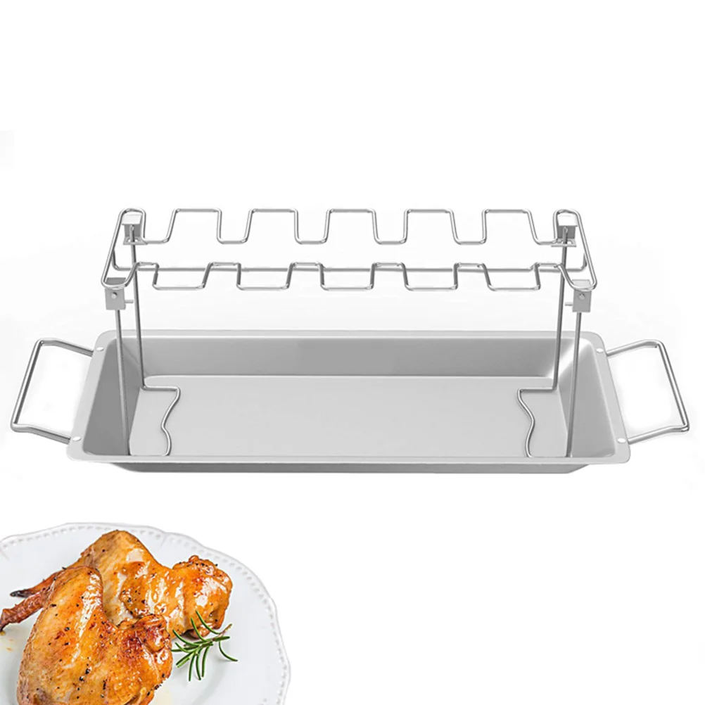 

Chicken Leg Wing Grill Rack Stainless Steel Rack with Drip Tray Vertical Roaster Stand Barbecue Tools for Vegetable Smoker