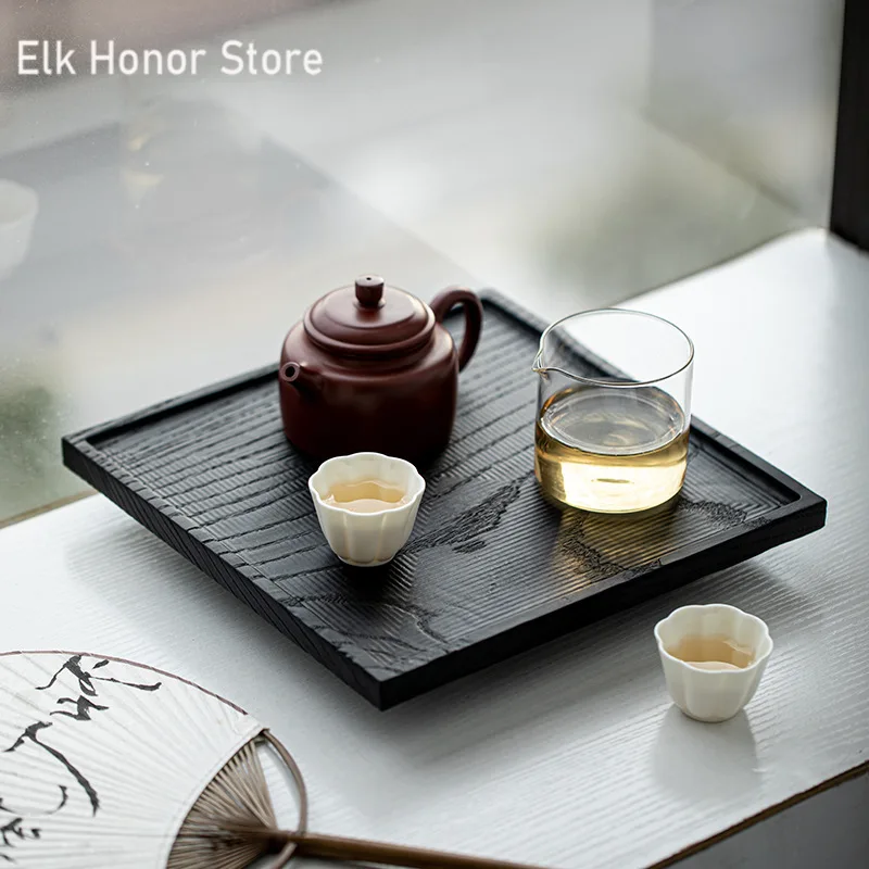 Поднос для чая из массива древесины с древесным углем