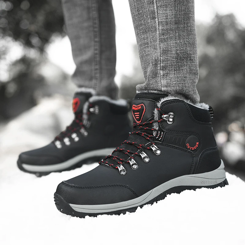 Waterproof Men Winter Boots Leather Hiking Shoes Non-slip Outdoor Sports Trekking Sneakers Super Warm High Top Man Casual Boots