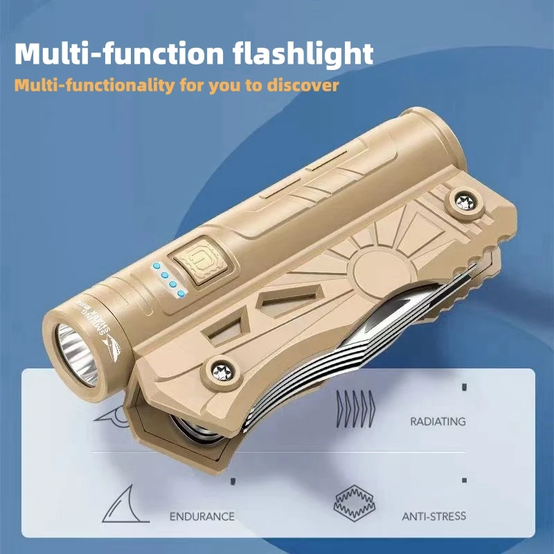 

Outdoor essential emergency multifunctional 10 in 1 combination tool knife USB rechargeable portable strong light flashlight