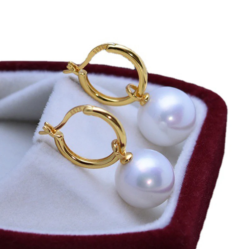 11-12 мм большие серьги-кольца с натуральным жемчугом минимальные женские