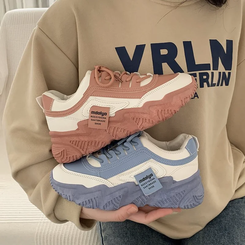 

NEW Sneakers Women Platform Flat Shoes Woman Shoes Mixed Color Casual Trainers Ladies Chunky Sneakers Women Tennis Lace Up Shoes