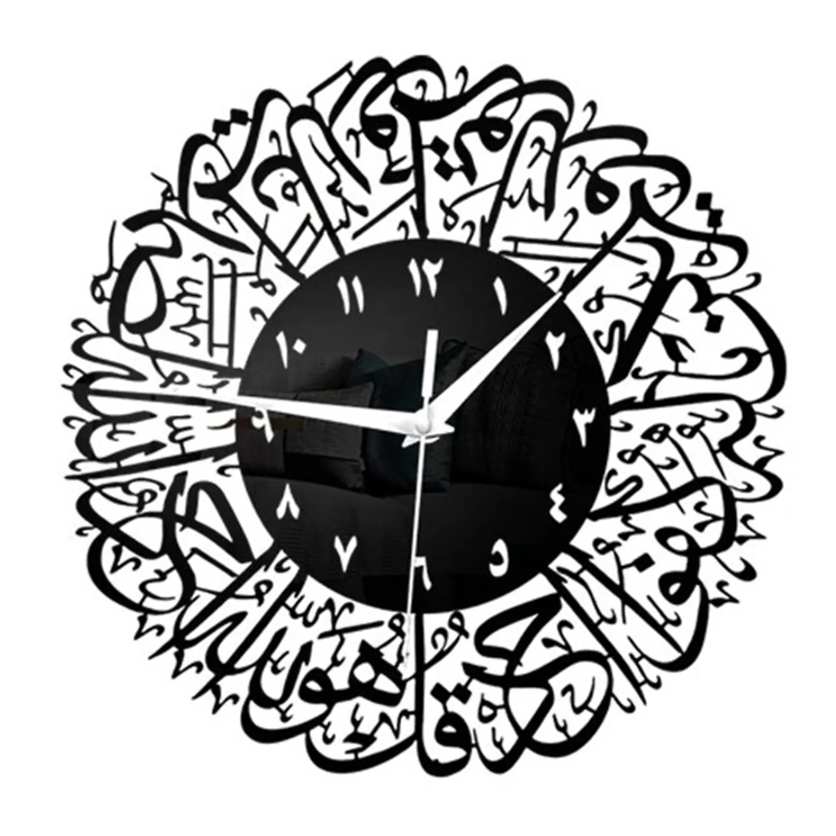 

Muslim Wall Clock Islamic Calligraphy Acrylic Wall Clock for Living Room Bedroom Home Eid Ramadan Decor - Black