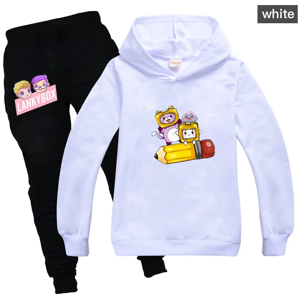 Kids Lankybox Hoodie Long Sleeve Casual Boys Sweatshirts Cartoon Tops Harajuku Unisex Girls Clothes Sudadera Thin Pants 2pcs