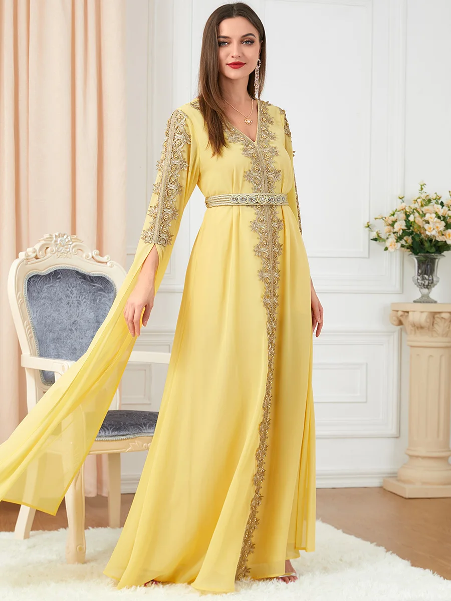 Autumn Morocco Dress Muslim Women Abaya Party Dresses Long Sleeve Abayas Dubai Turkey Islam Kaftan Robe Longue Vestidos Largos