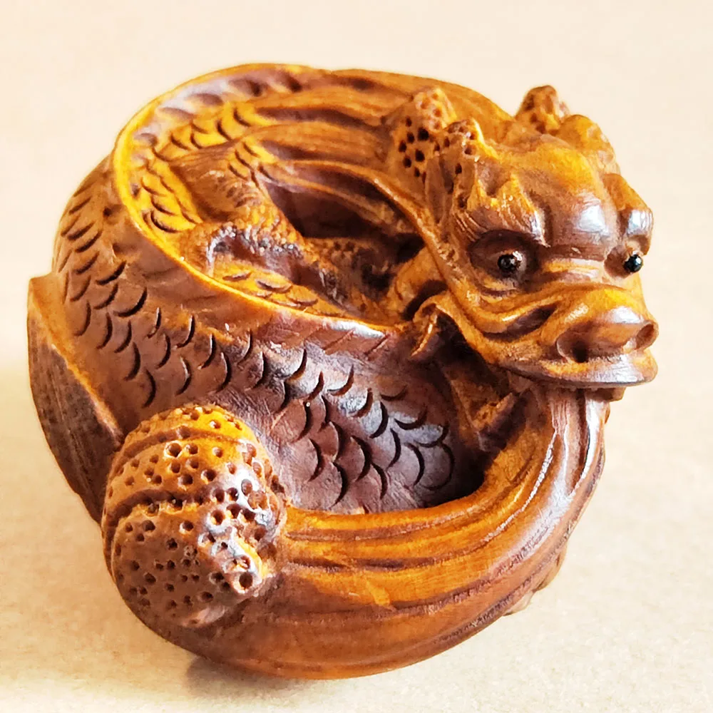 

Y8534 - 2 " Hand Carved Japanese Boxwood Netsuke Carving Figurine : Dragon King