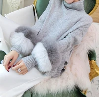 2022 autumnwinter elegant high necked fox sweater sleeve womens sweater long loose fitting short wearing sweater