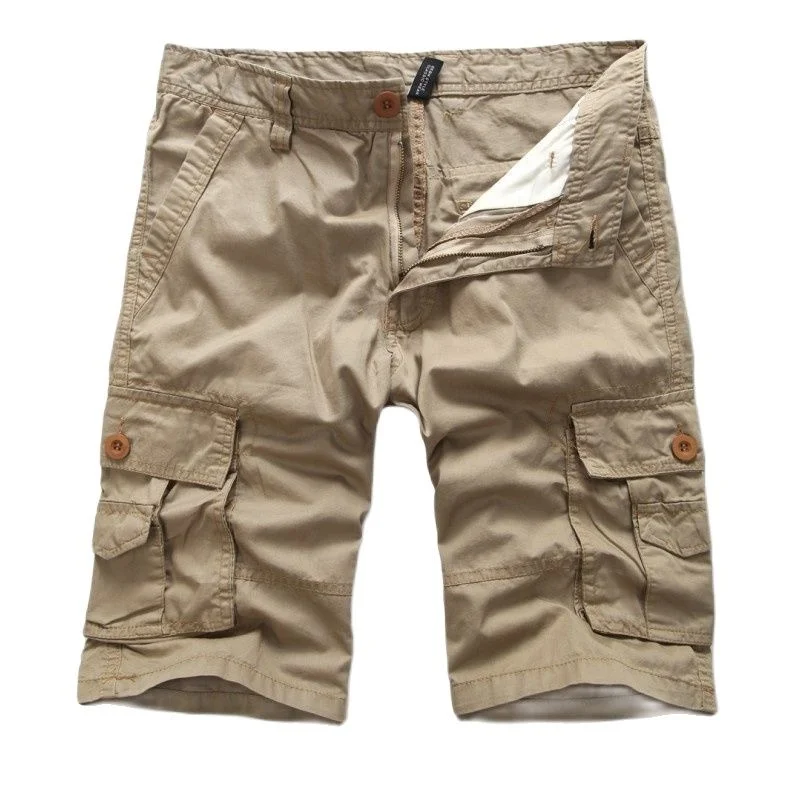 

Summer Mens Cargo Shorts Cotton Casual Short Men Multi Pocket Army Tactical Knee Length Solid Color Straight Cargo Shorts Man