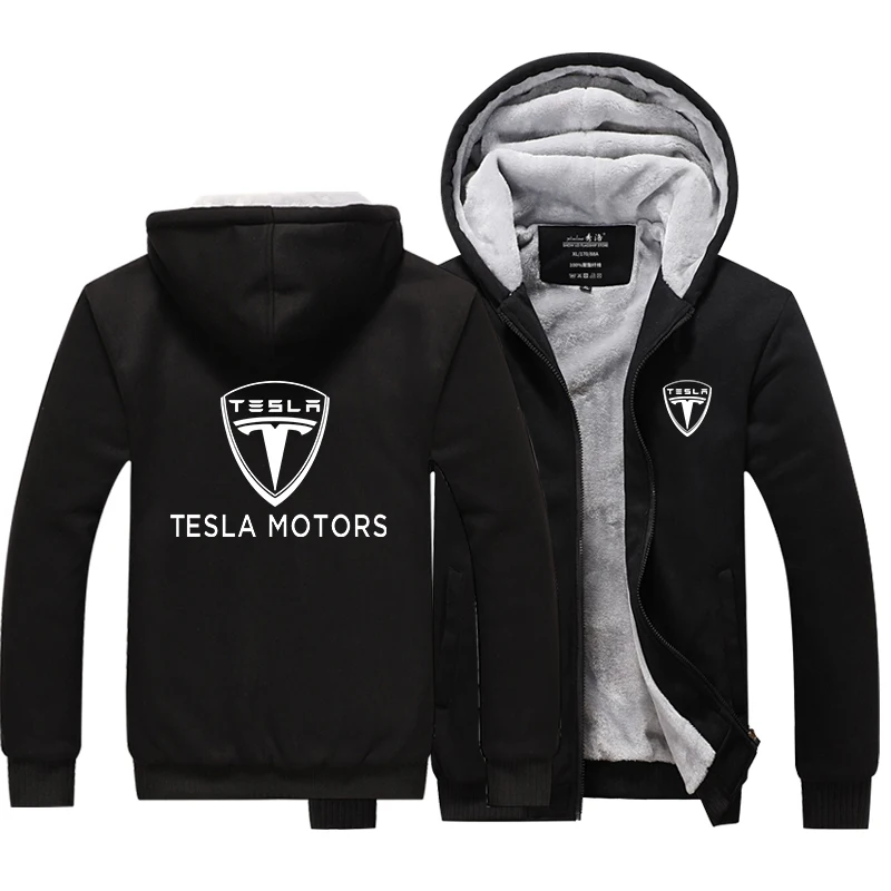 

2022 Winter Print TESLA Car Logo Thicken Jackets Male Hoodies Zipper Sweatshirts Tracksuit Men's Coats