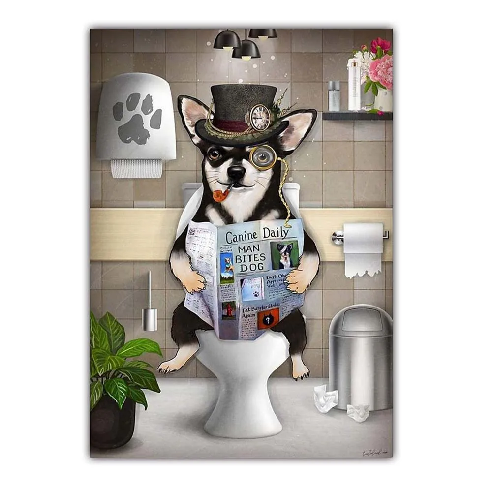 

Retro Metal Tin Sign Art Animal Canvas Painting Funny Dog Reading Newspaper Wall Art Poster Office Living Room Bathroom