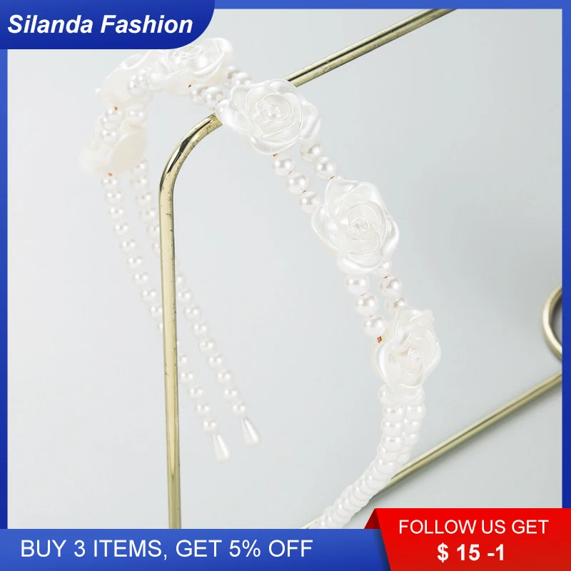 

Silanda Fashion Ins Women's Hair Band Retro Trendy Pearl Inlaid Double Circle Alloy Metallic Headband Party Gift Headpiece