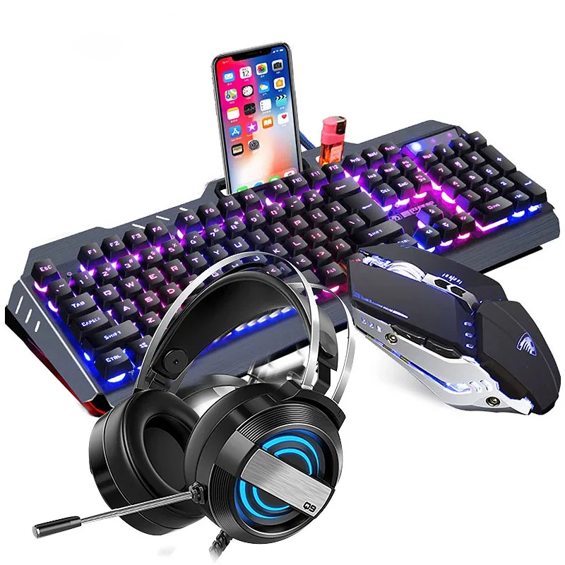 

Mechanical Feel Gaming Keyboard Mouse Headset Suit Wired Usb PC E-sports Rainbow Backlight Keyboard For PC Notebook Accessories