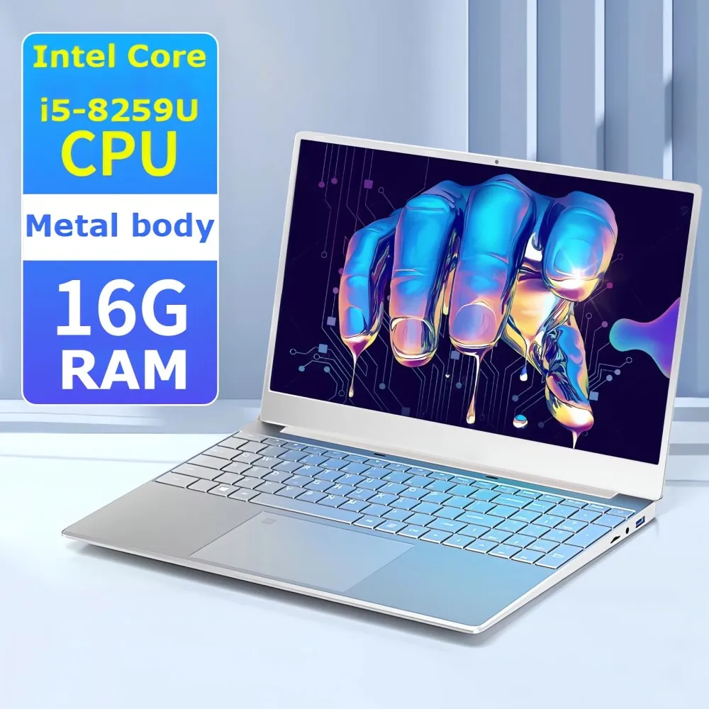 15.6 Inch 1920*1080 Gaming Laptop Intel Core i5 8259U Win 10 Portable Notebook Computer 16G RAM 128G SSD for Home School Office