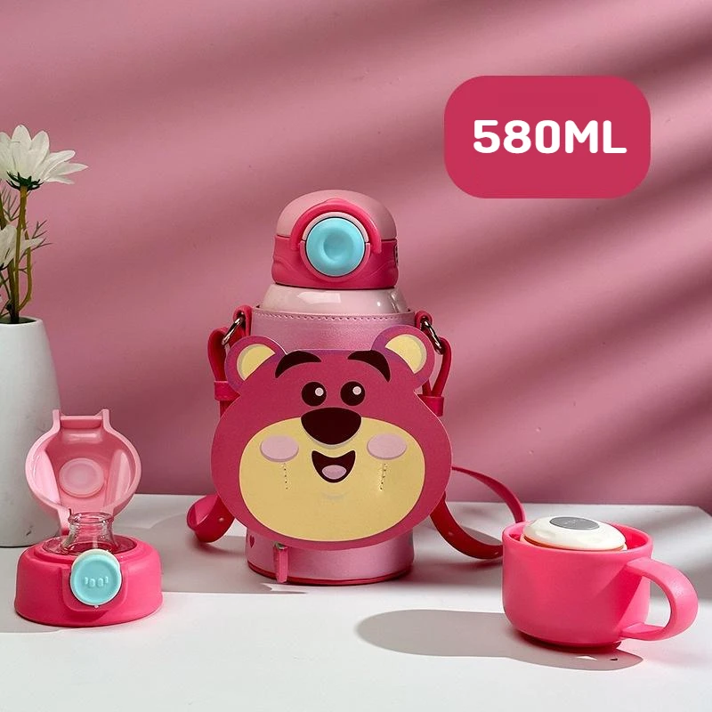 

580 мл Изысканная Вакуумная чашка Disney Lotso, Подарочная коробка для девочек, милая мультяшная нержавеющая сталь, долговечная бутылка для воды, подарок на выпускной