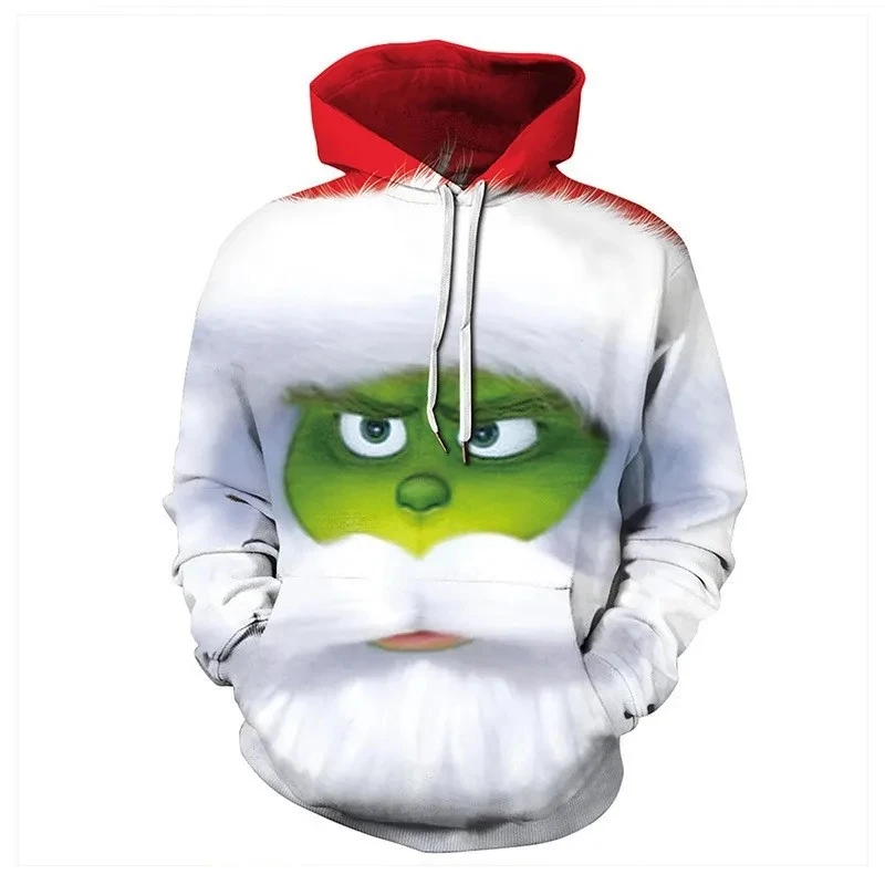 

New hot selling Christmas 3D printing Christmas hooded sweatshirt green fur monster hoodie sweatshirt