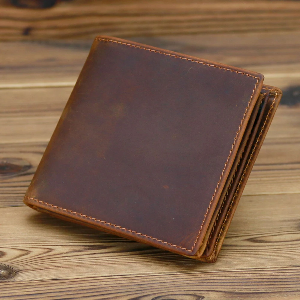 Vintage Thicken Crazy Horse Cardholder Genuine Leather Men Wallet Cowhide Purse Short Card Wallet for Male Money Clips Money Bag