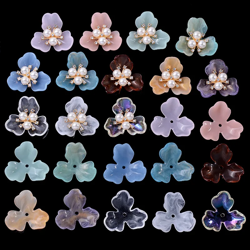 

5 Pcs Pearl New Plastic Acrylic Flower Creative Rhinestone Button Ornaments Earrings Choker Hair Bag DIY Jewelry Accessories