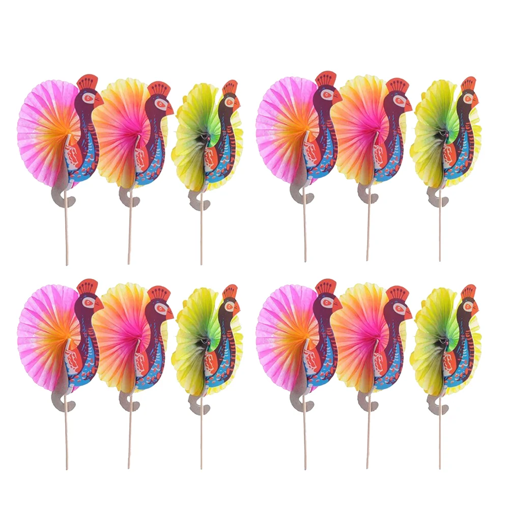 

50 Pcs Disposable Fruit Peacock Stick Picks Cocktail Ornaments 10CM Paper Banquet